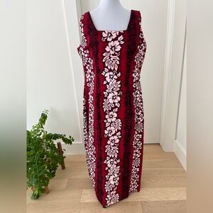 ROYAL CREATIONS Hawaiian Maxi Sheath Dress Sleeveless Side Slit Cotton Hibiscus